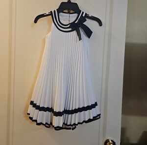 Bonnie Jean Elegant White Dress with Navy Accents, Size 4